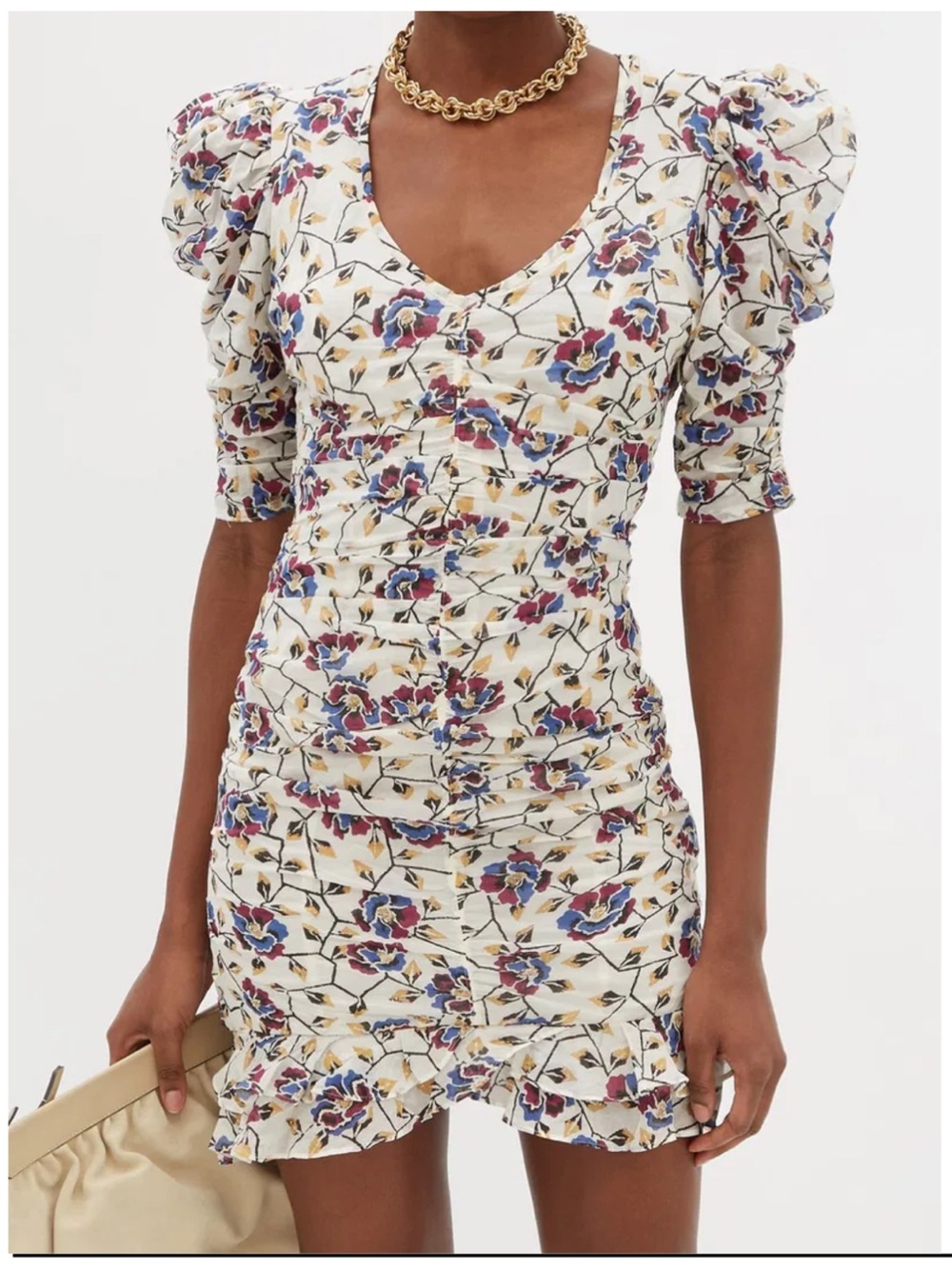 Isabel Marant ÉTOILE Sireny Ruched Floral-Print Mini Dress size 40